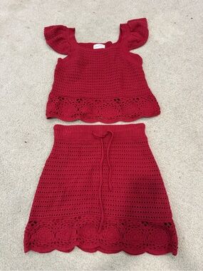 Universal Thread Red Crochet Two-Piece Top and Skirt Set